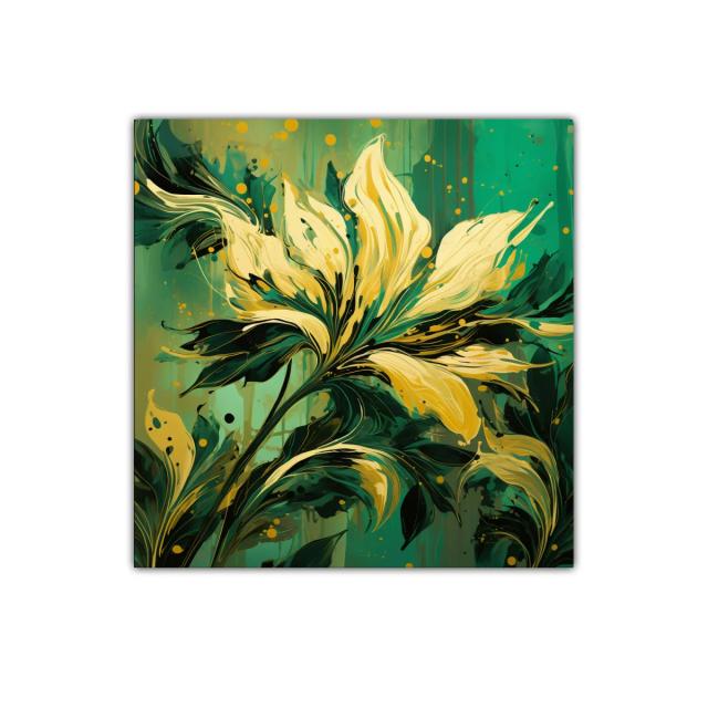 Flor abstracta en tonos verdes y amarillos vibrantes