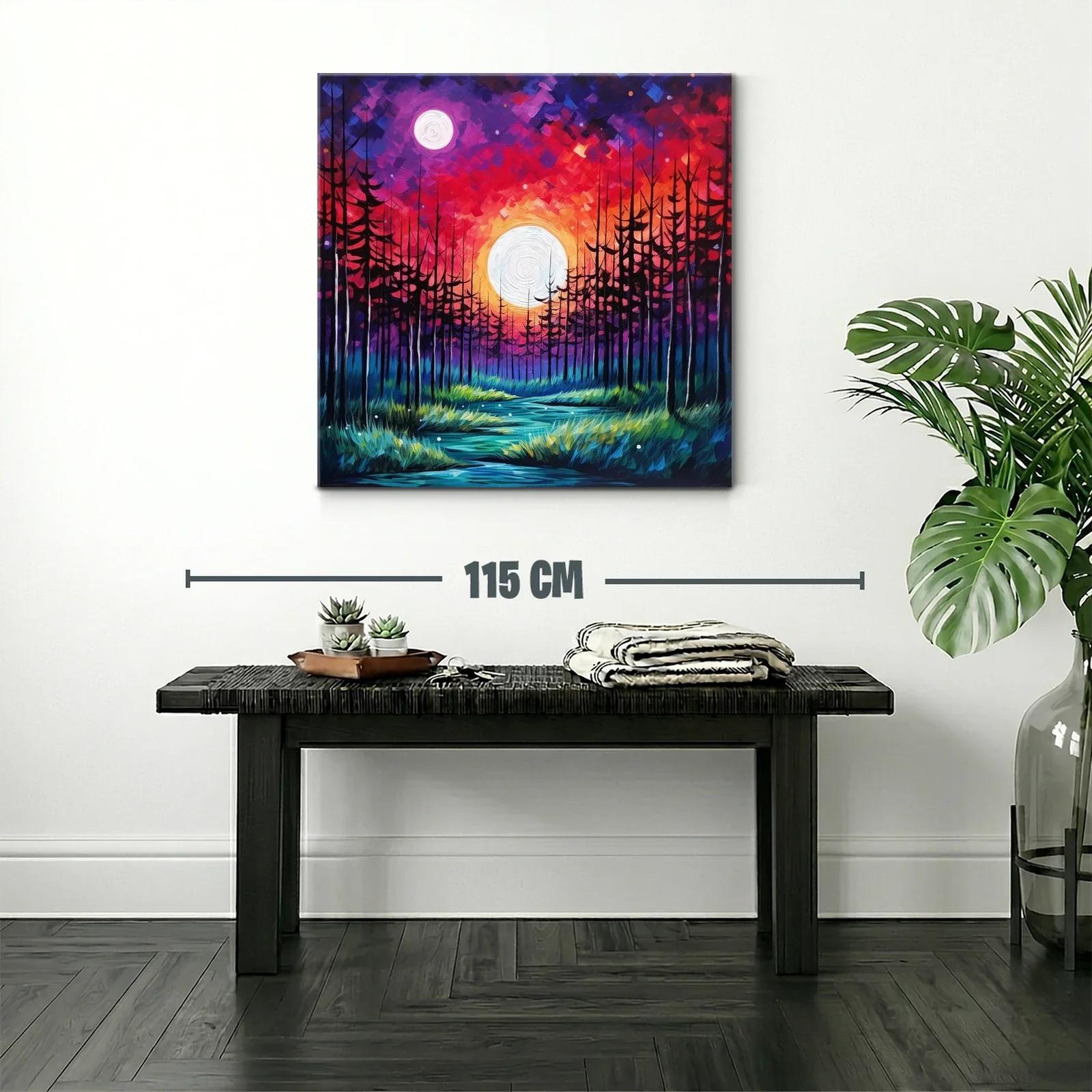 Paisaje de bosque nocturno con luna llena vibrante — miniatura 2