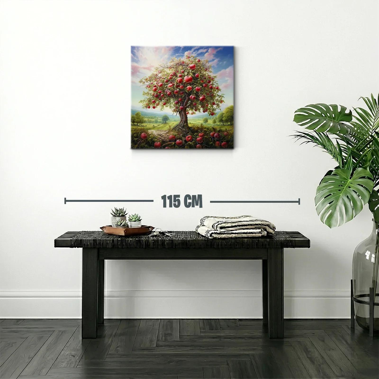 Árbol frutal cargado de manzanas en paisaje campestre — miniatura 2