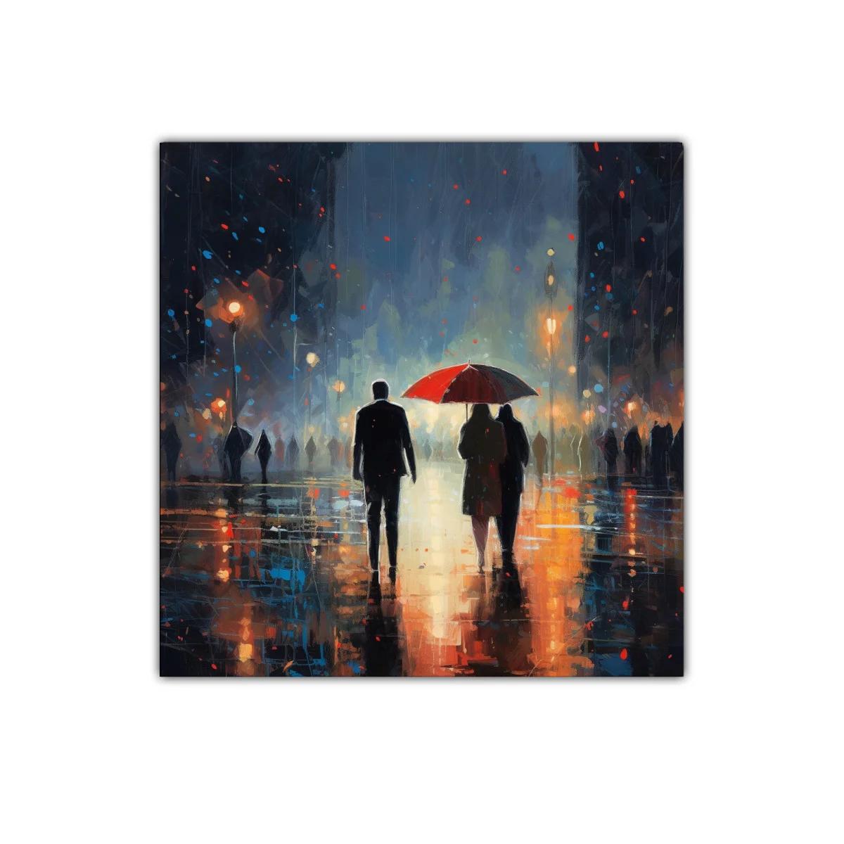 Escena romántica nocturna con paraguas rojo — imagen principal