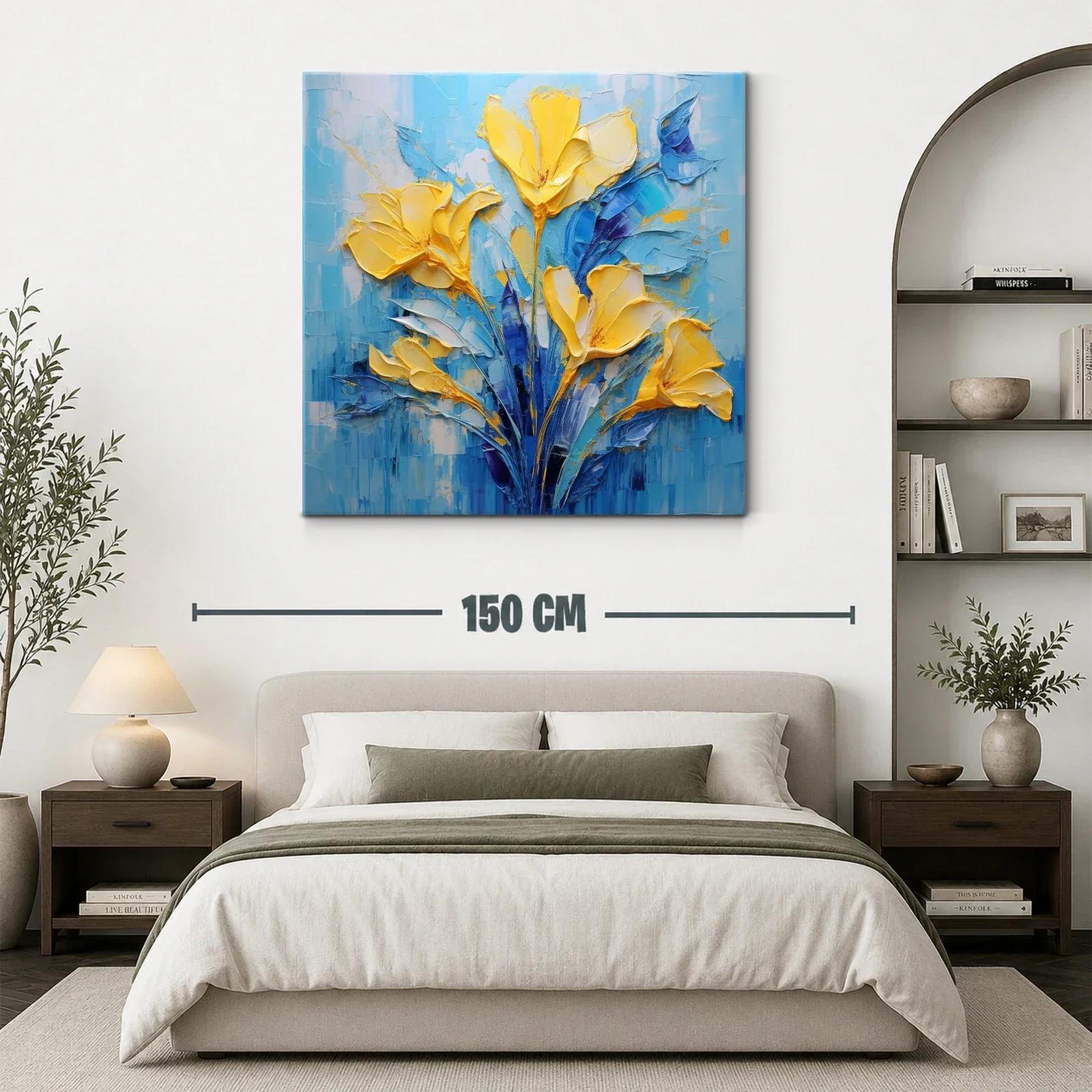 Cuadro floral vibrante con tonos amarillos y azules — miniatura 3
