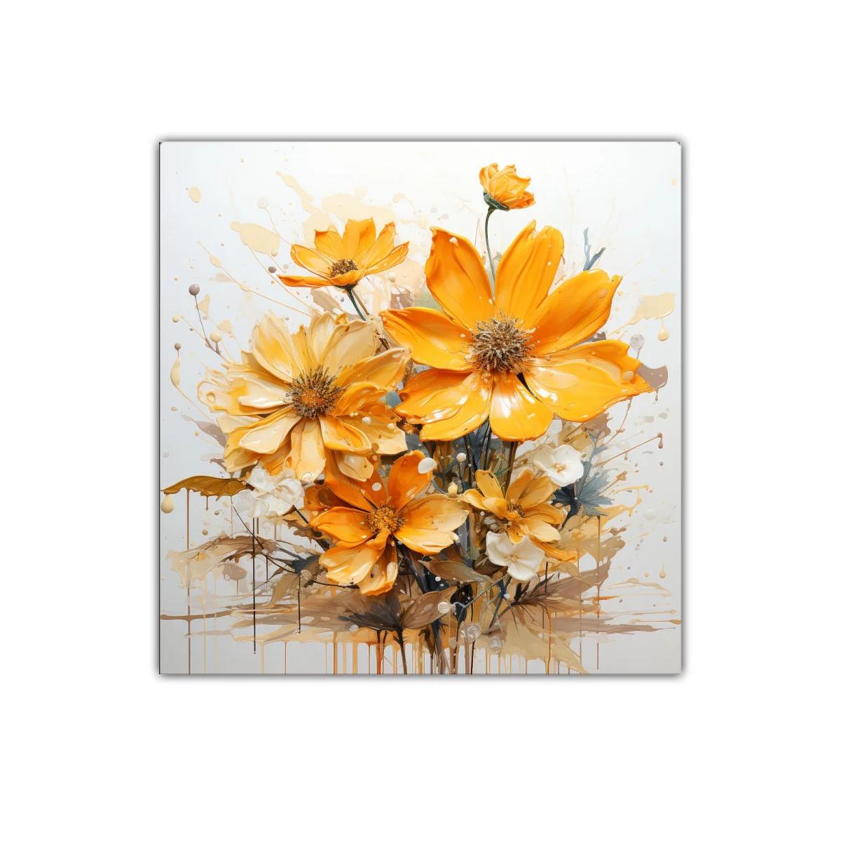 Cuadro decorativo con flores vibrantes en tonos naranjas y beige