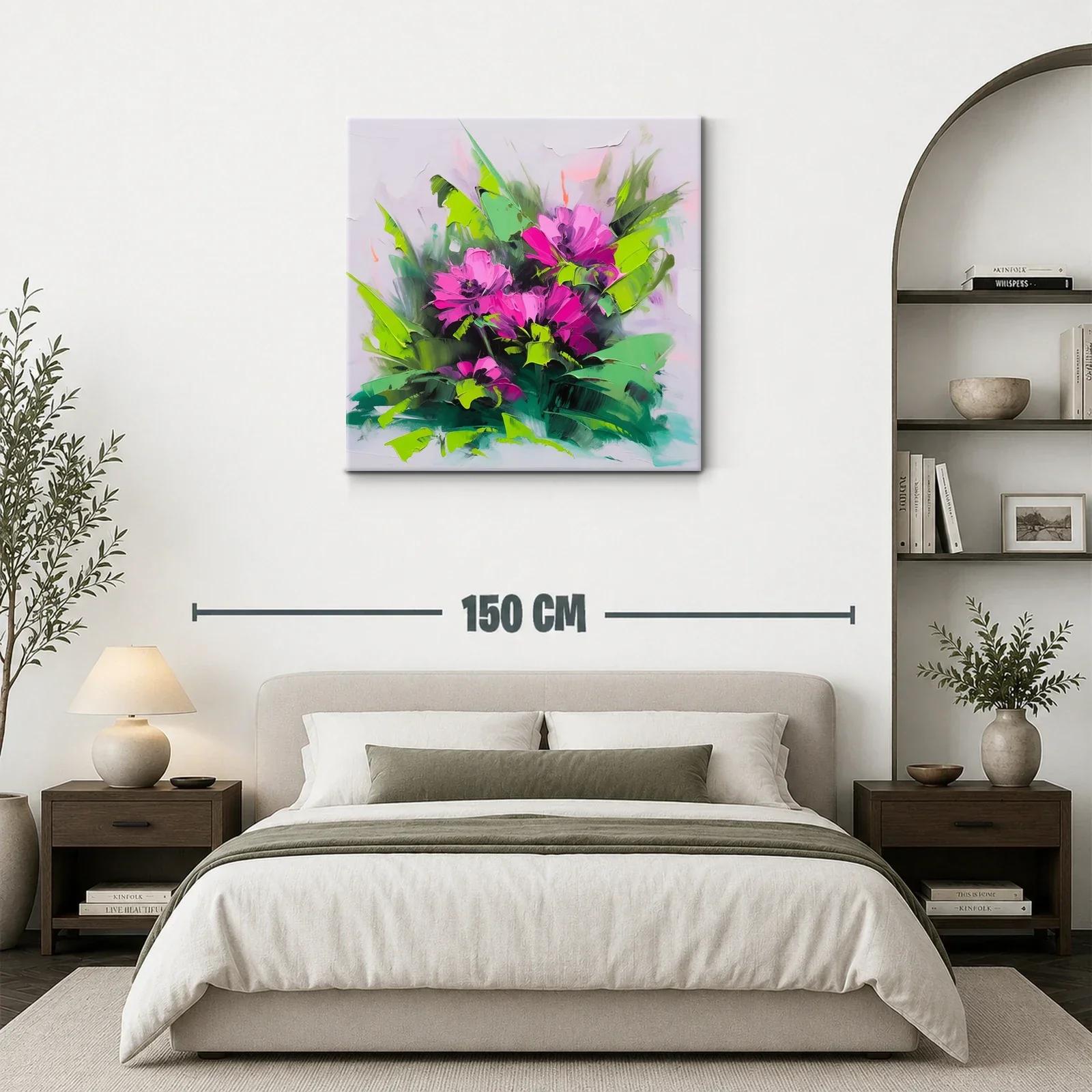Cuadro floral vibrante con tonos fucsia y verdes intensos — miniatura 3