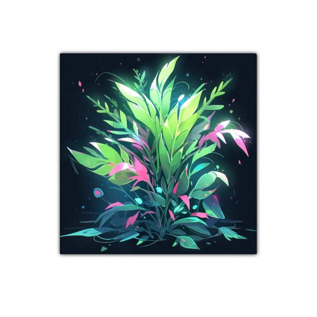 Cuadro decorativo vibrante con follaje iluminado y tonos vibrantes