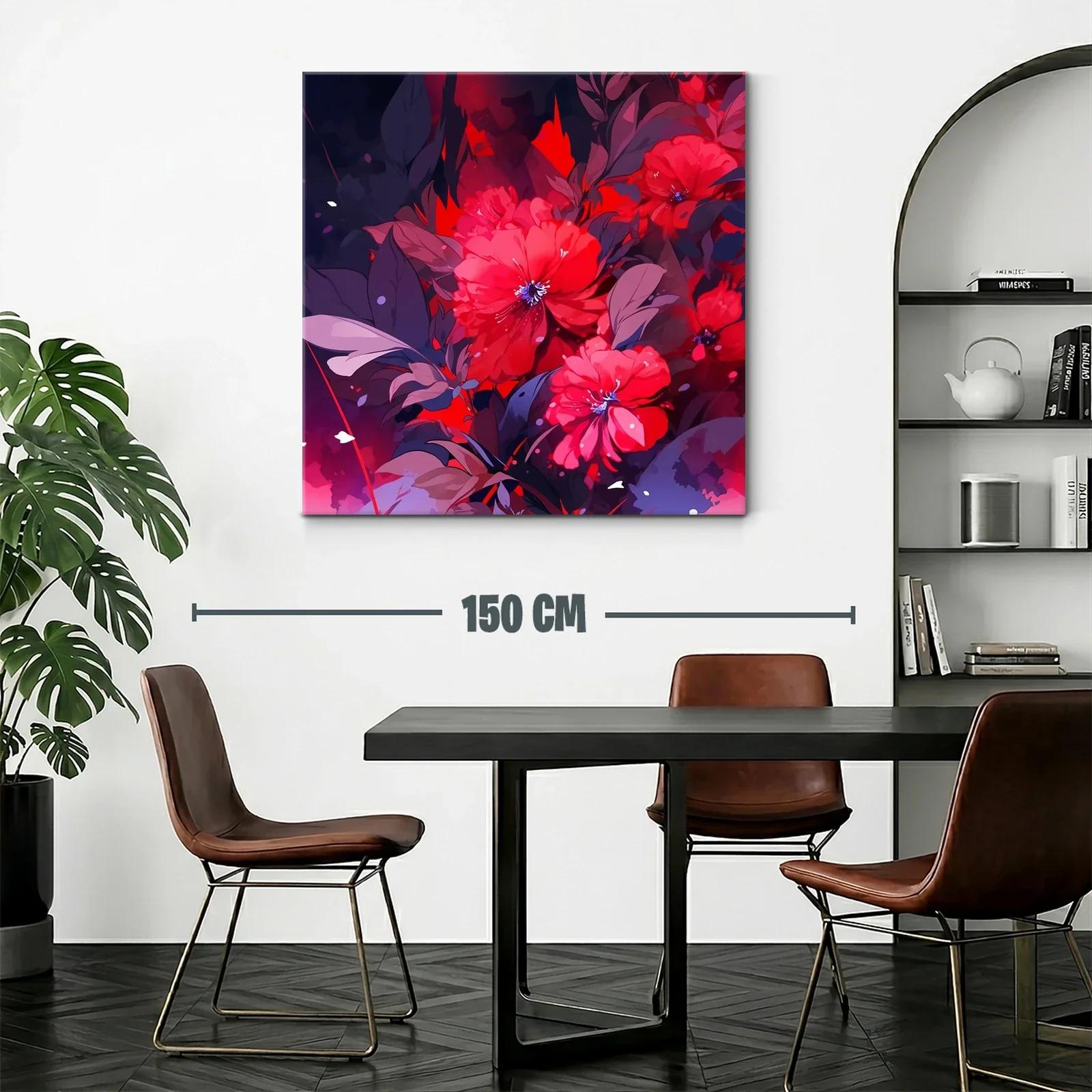 Cuadro floral con vibrantes tonos rojos y follaje oscuro — miniatura 2