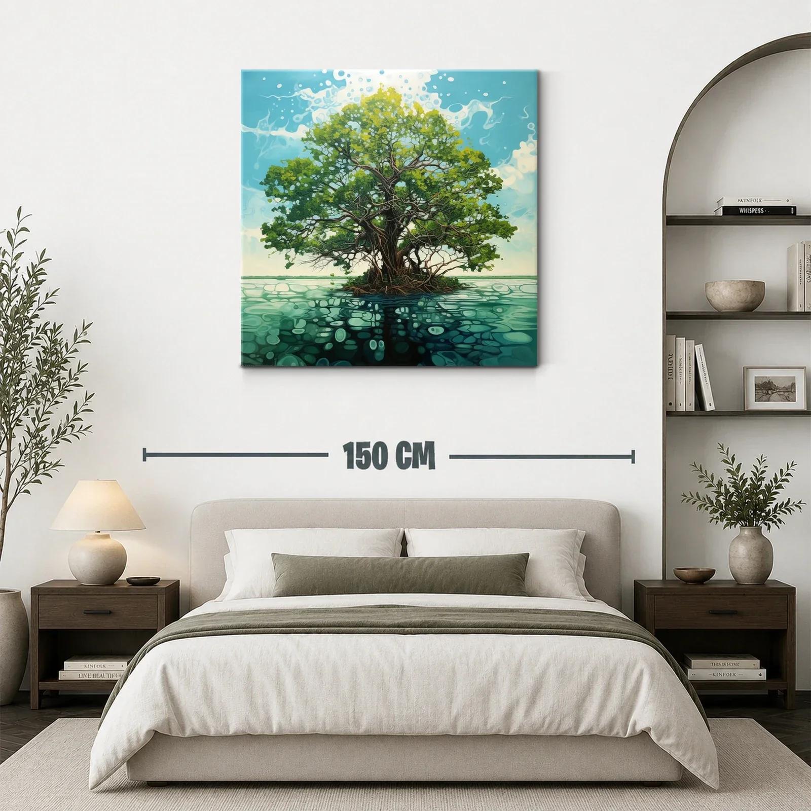 Árbol solitario sobre agua con reflejos y cielo azul — miniatura 3
