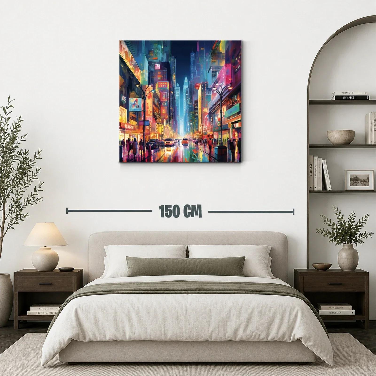 Ciudad luminosa vibrante al anochecer con rascacielos y tráfico — miniatura 3