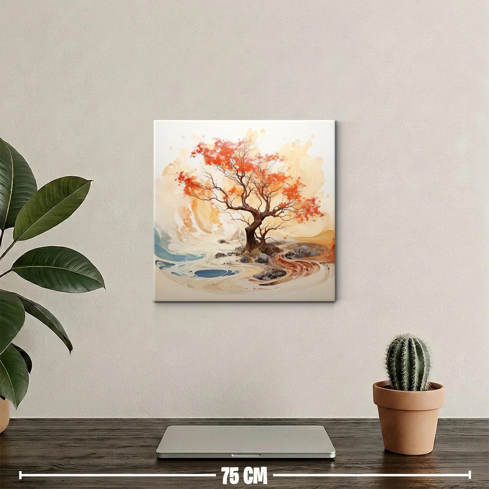 Árbol otoñal con tonos cálidos y paisaje abstracto — miniatura 2