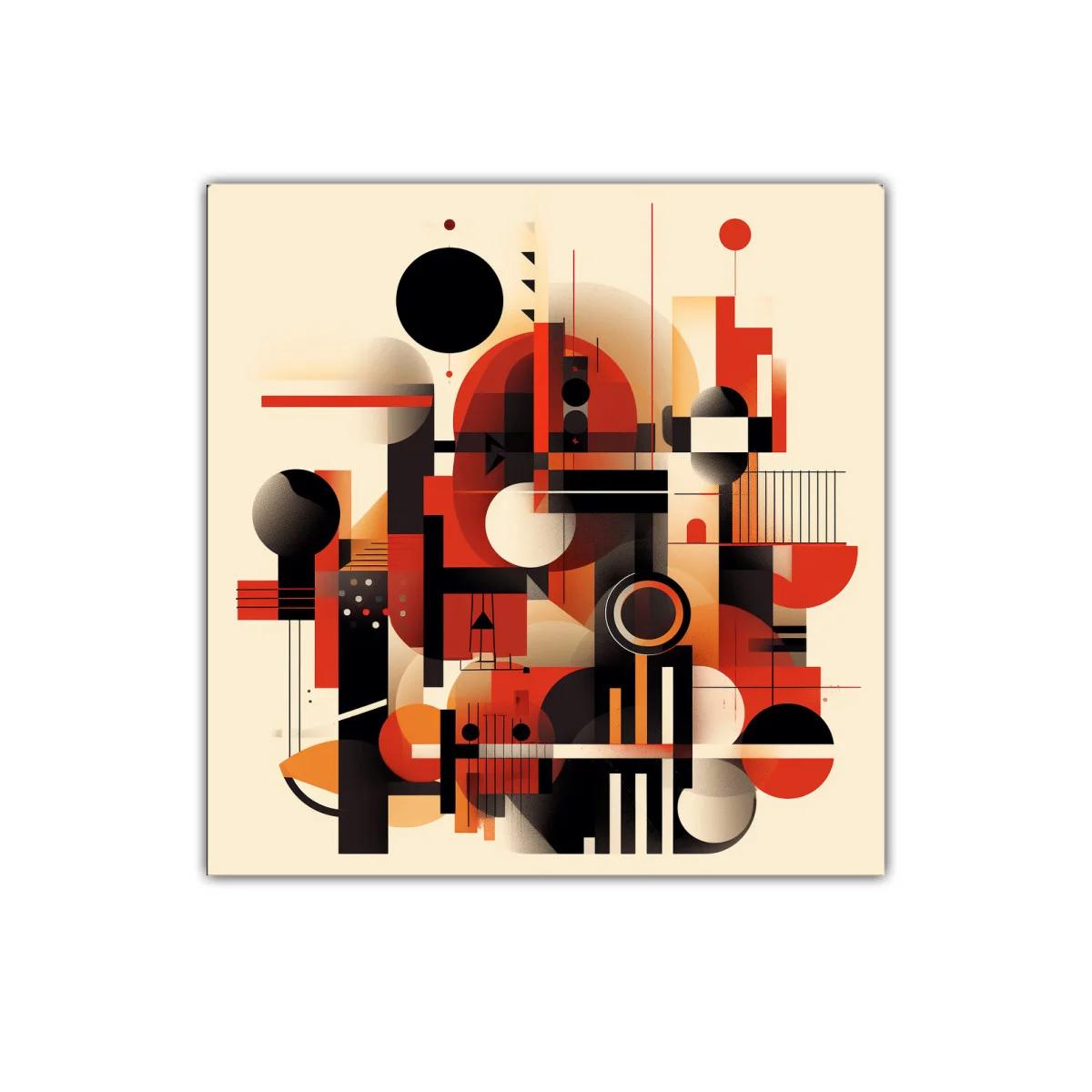 Cuadro abstracto con formas geométricas en tonos cálidos