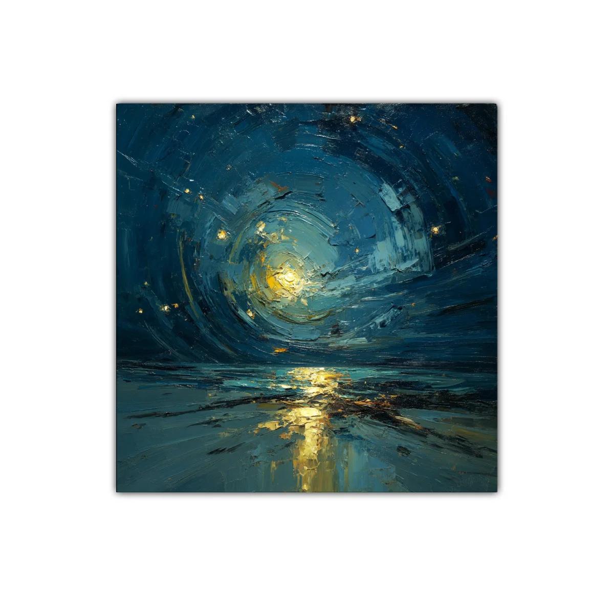 Cuadro abstracto con luz dorada en paisaje nocturno
