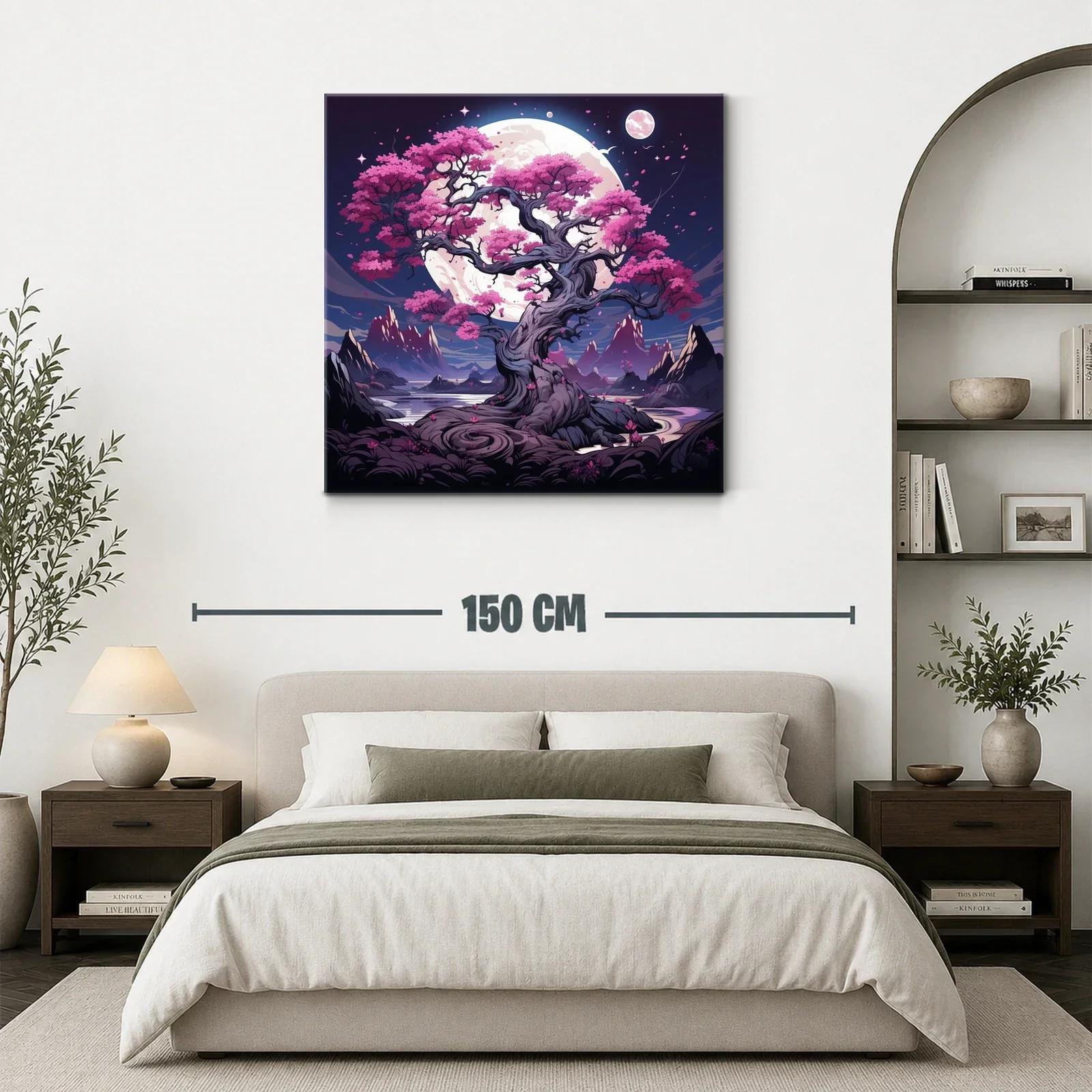 Árbol Sakura bajo luna llena en paisaje fantástico — miniatura 3