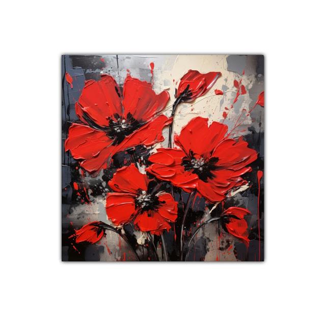 Impactante cuadro floral con vibrantes amapolas rojas