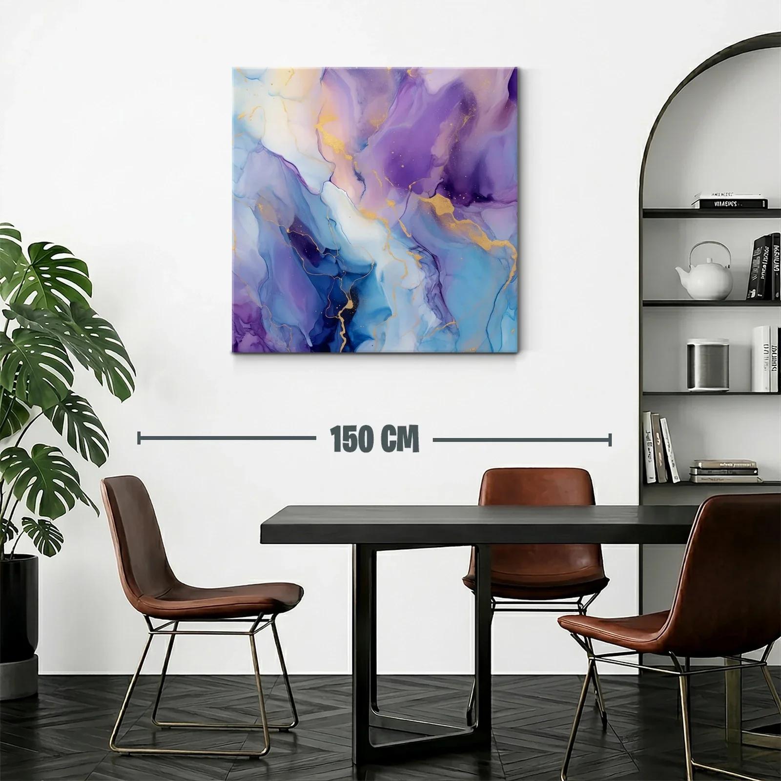 Cuadro abstracto en tonos azul y violeta con detalles dorados — miniatura 2