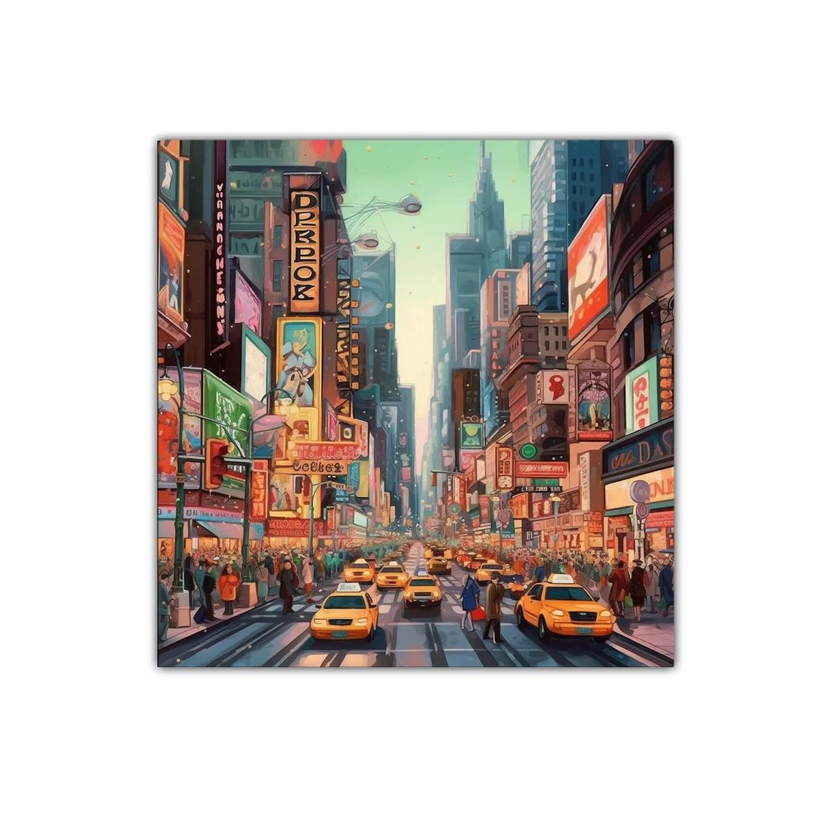 Vibrante escena urbana con taxis amarillos en ciudad animada — imagen principal