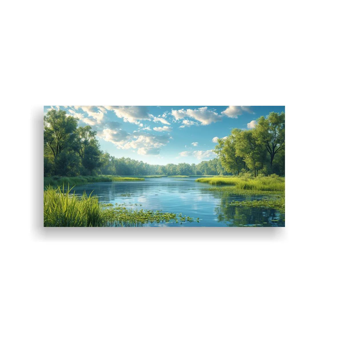 Cuadro lago con árboles y nenúfares