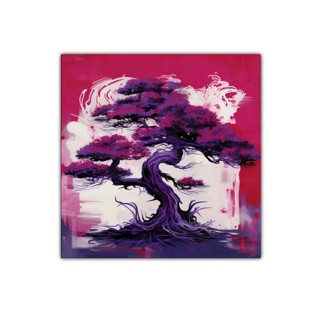 Árbol artístico en tonos morados y fucsias vibrantes