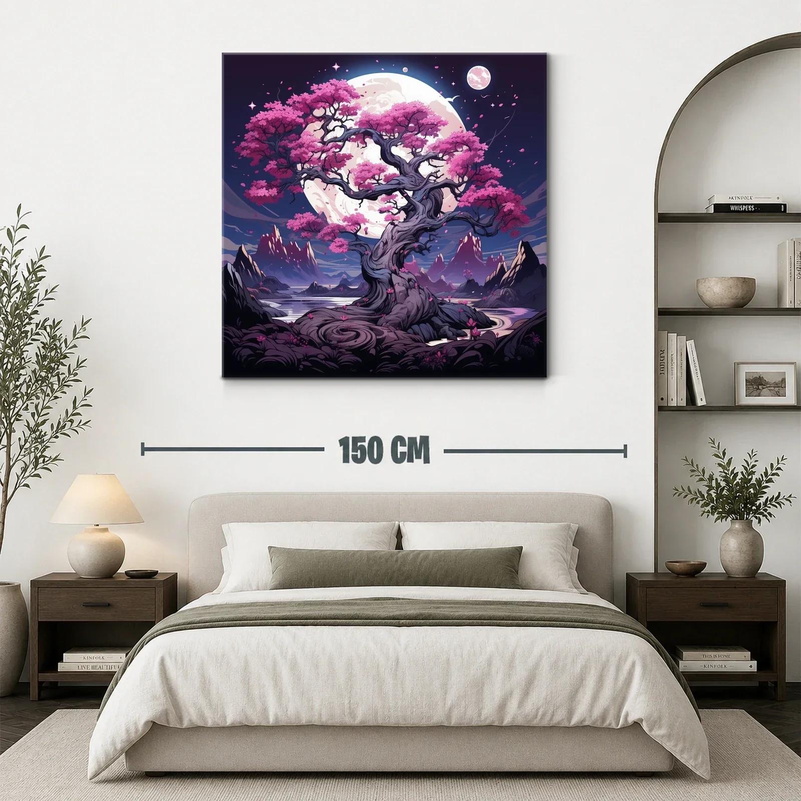 Árbol Sakura bajo luna llena en paisaje fantástico — miniatura 3