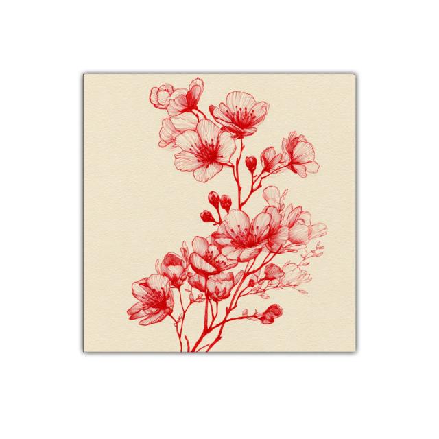 Delicada ilustración floral en tonos rojos vibrantes