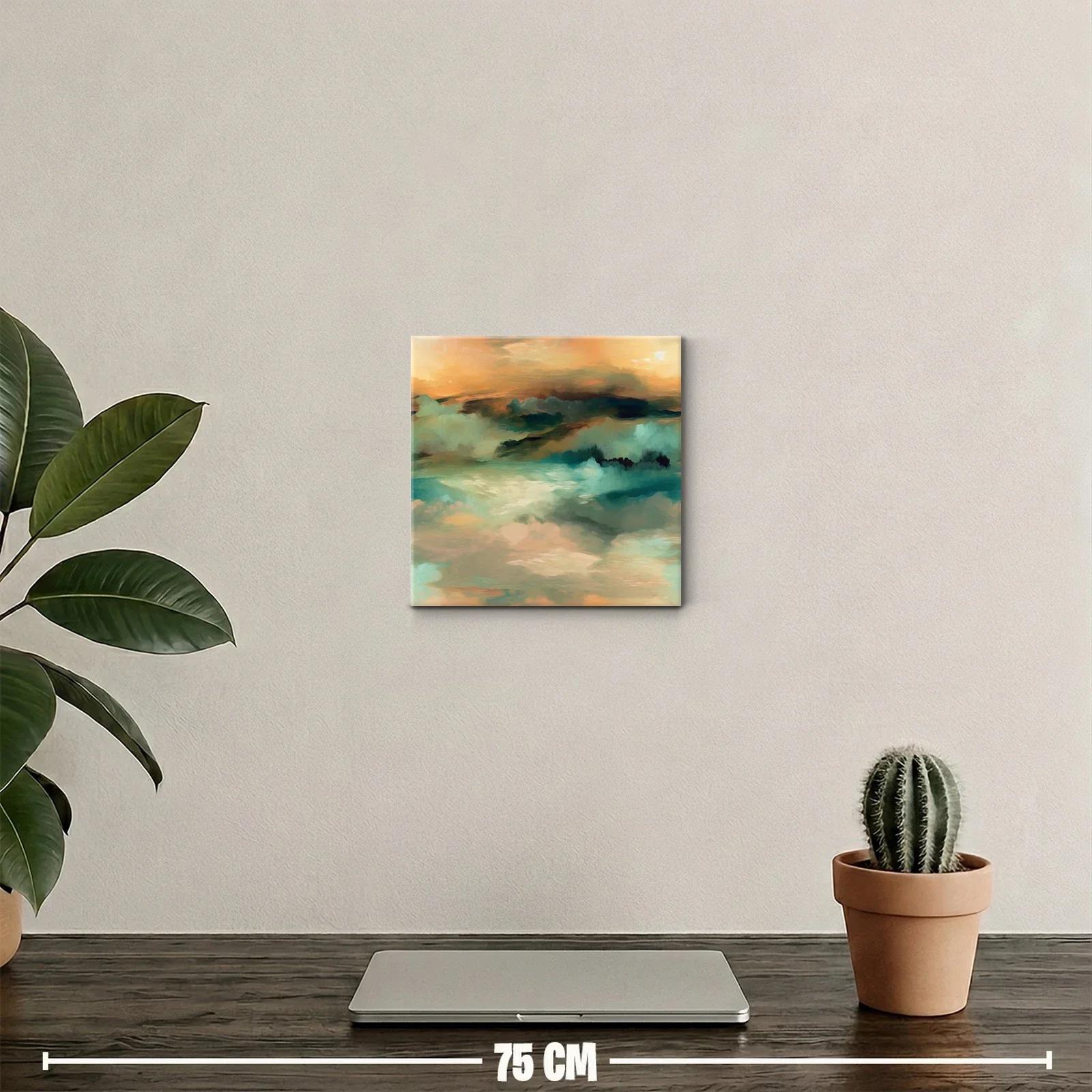 Cuadro decorativo de paisaje abstracto en tonos cálidos y fríos — miniatura 2