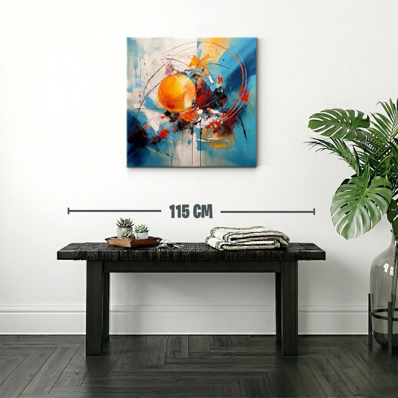 Cuadro Abstracto con Esferas y Dinámicas Líneas en Azul y Naranja — miniatura 2