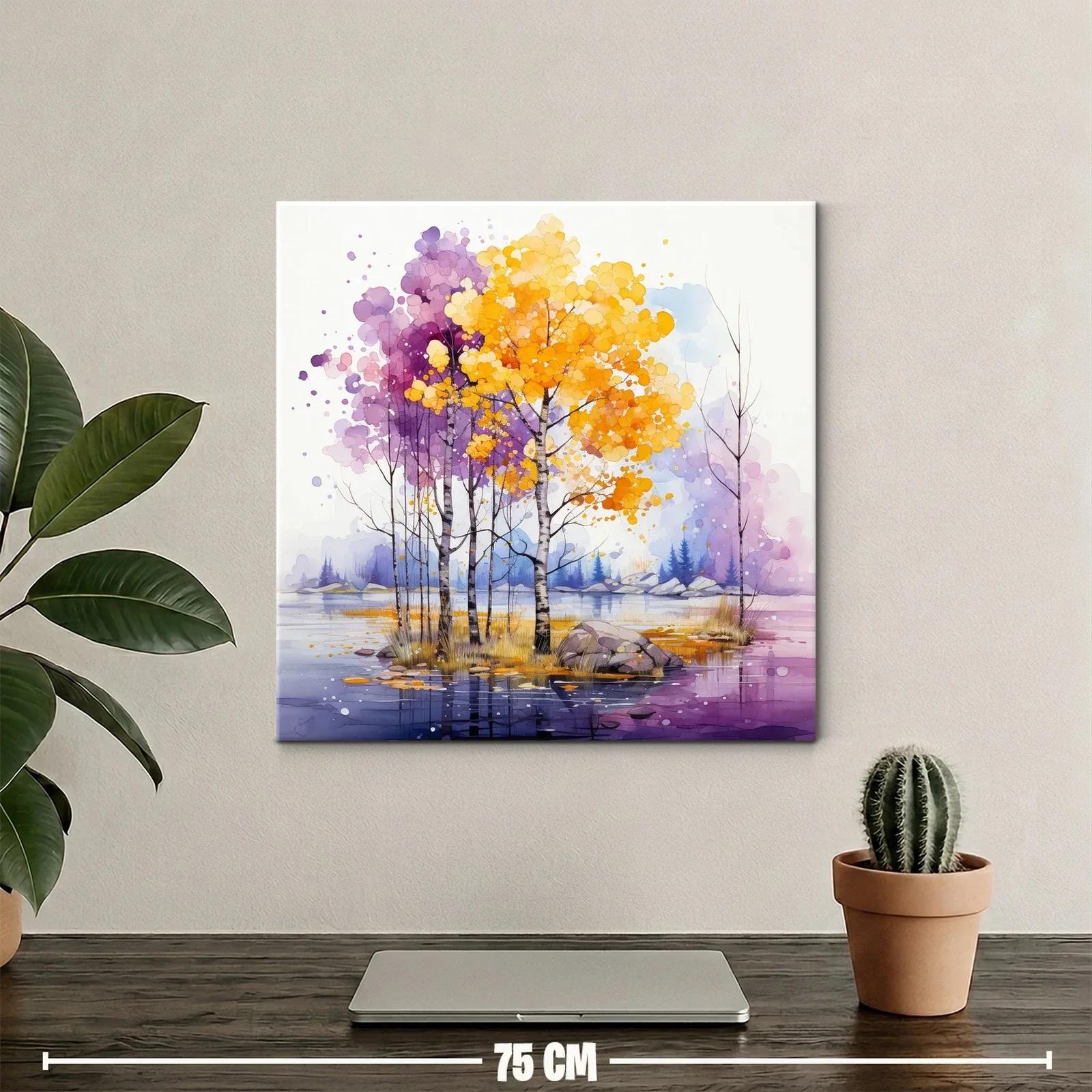 Paisaje sereno con árboles en tonos morados y amarillos — miniatura 2