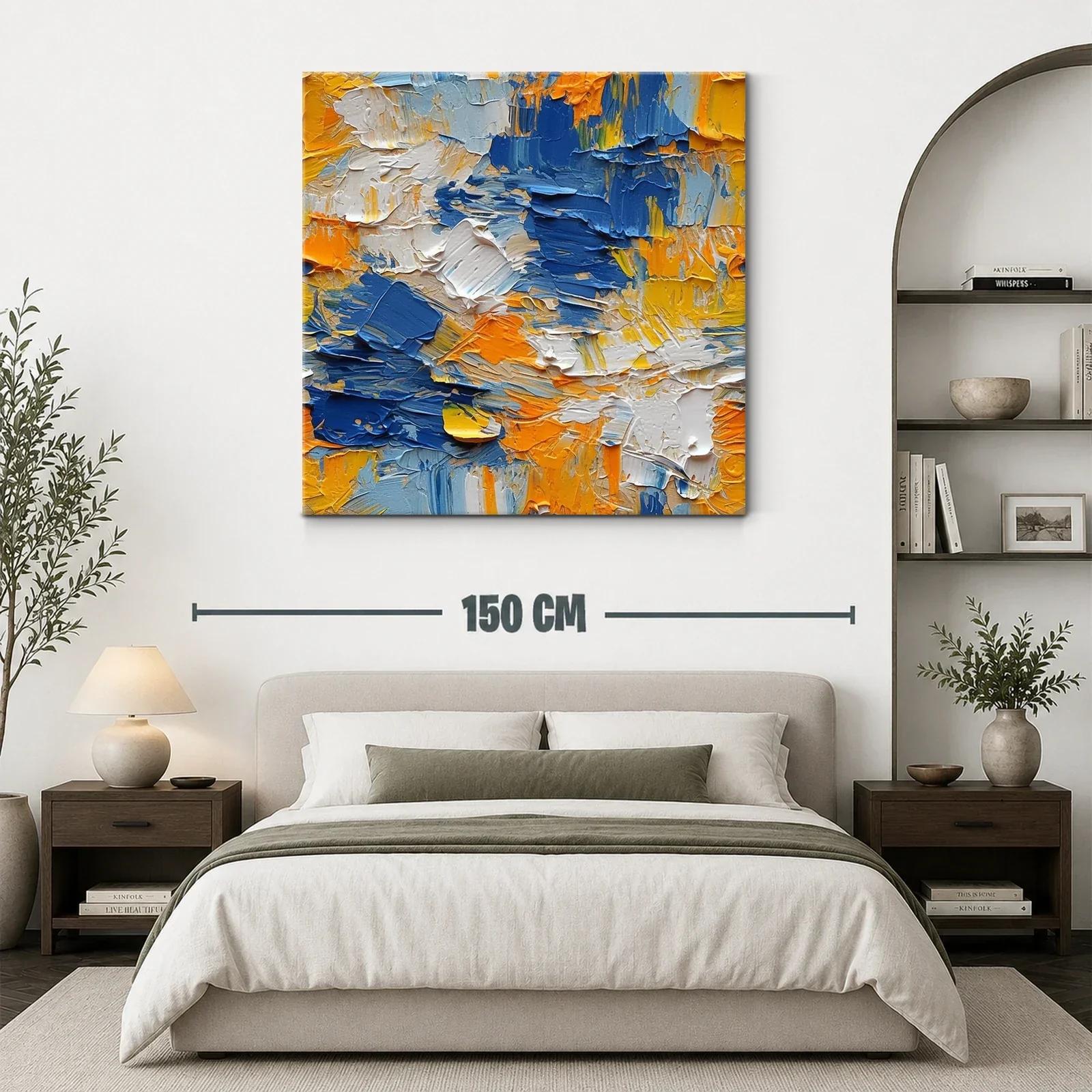 Cuadro abstracto vibrante en tonos azules y naranjas intensos — miniatura 3