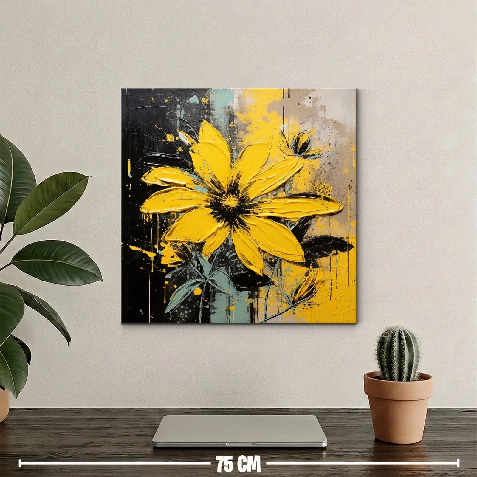 Cuadro floral amarillos vibrantes con fondo abstracto oscuro — miniatura 2
