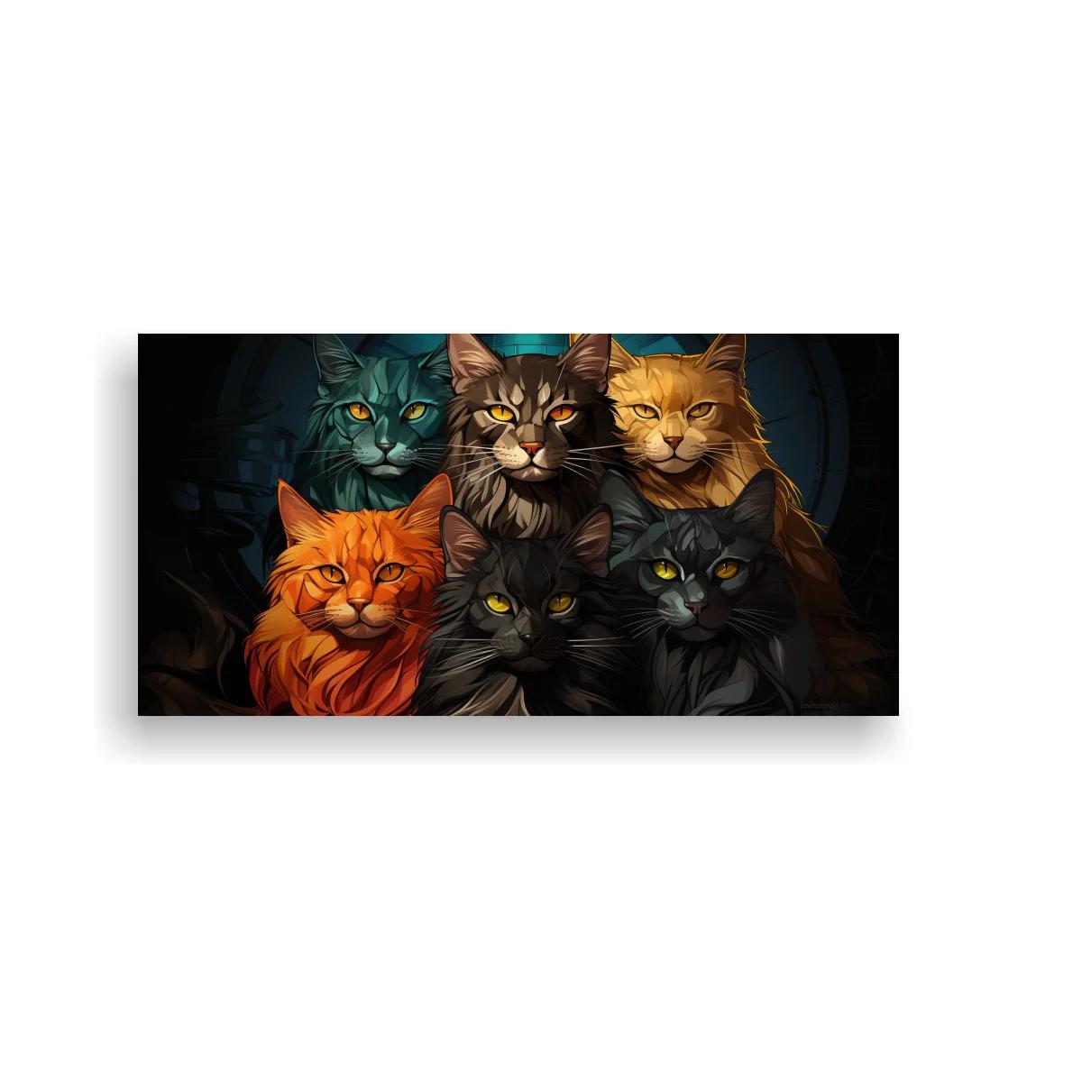 Cuadro grupo de gatos con iluminación dramática