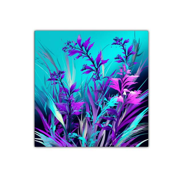 Cuadro con Flores Vibrantes en Tonos Morados y Azules