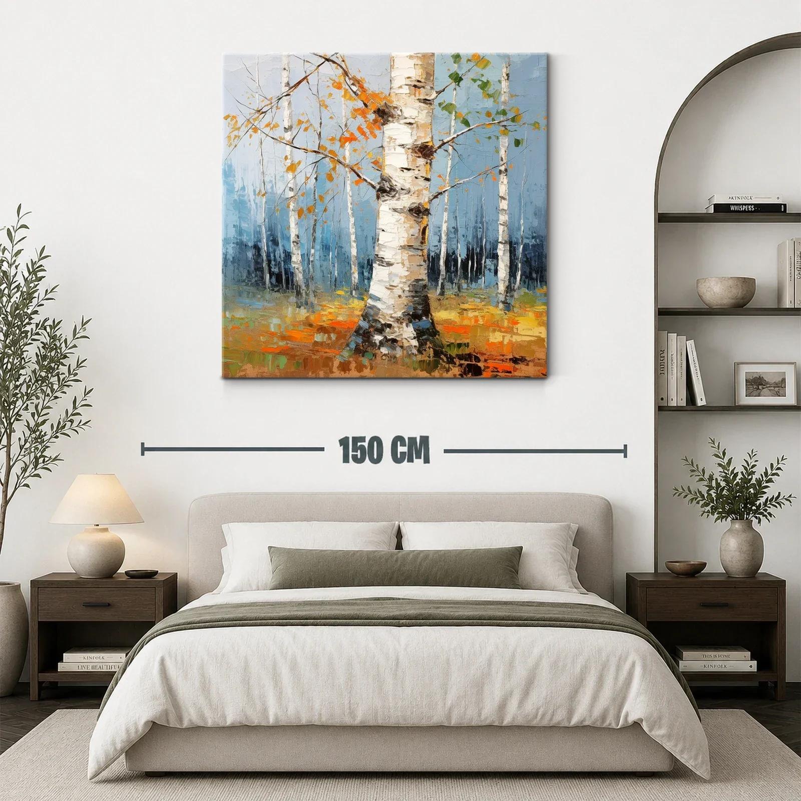 Bosque de abedules con tonos otoñales y cielo azul — miniatura 3