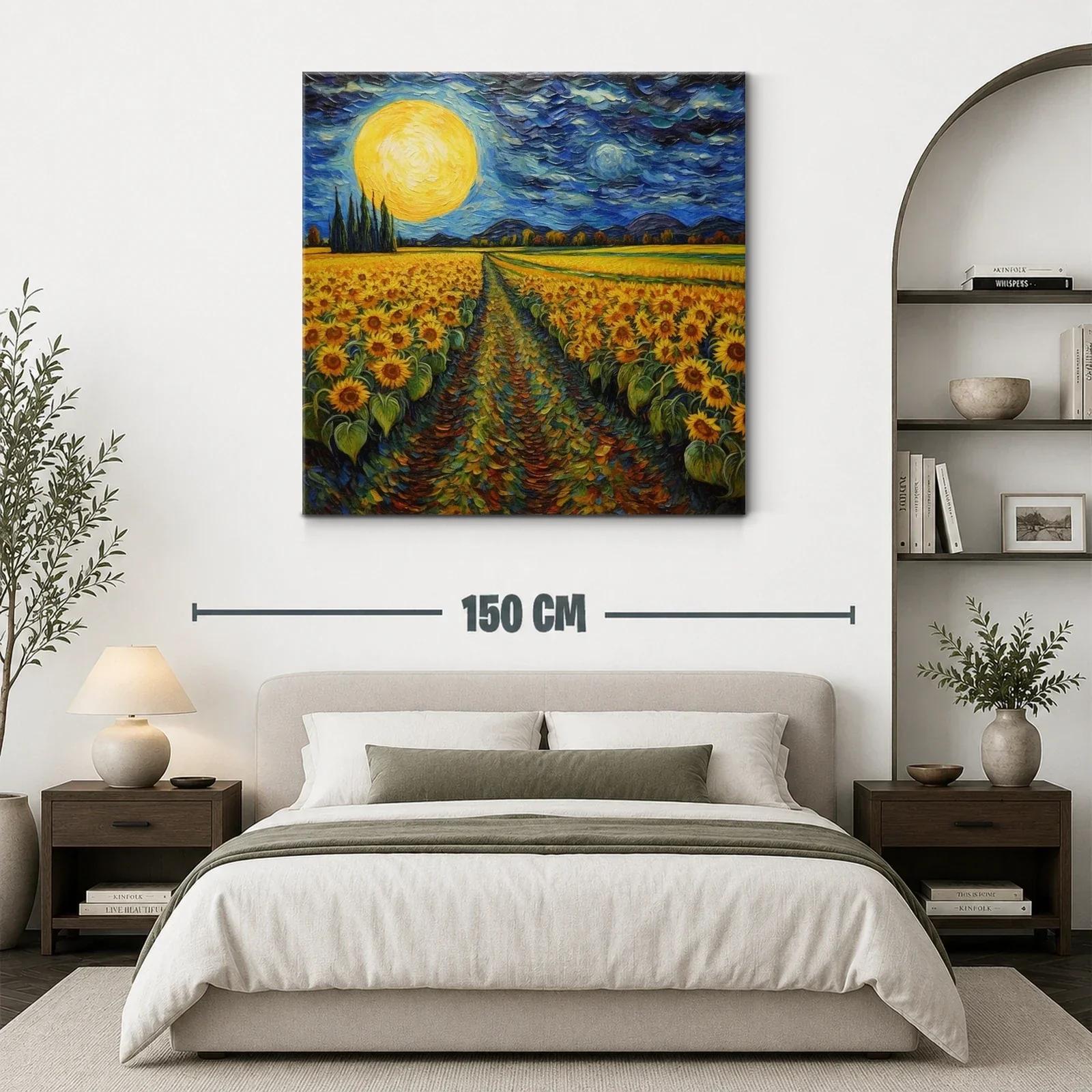 Campo de girasoles bajo una luna llena brillante — miniatura 3