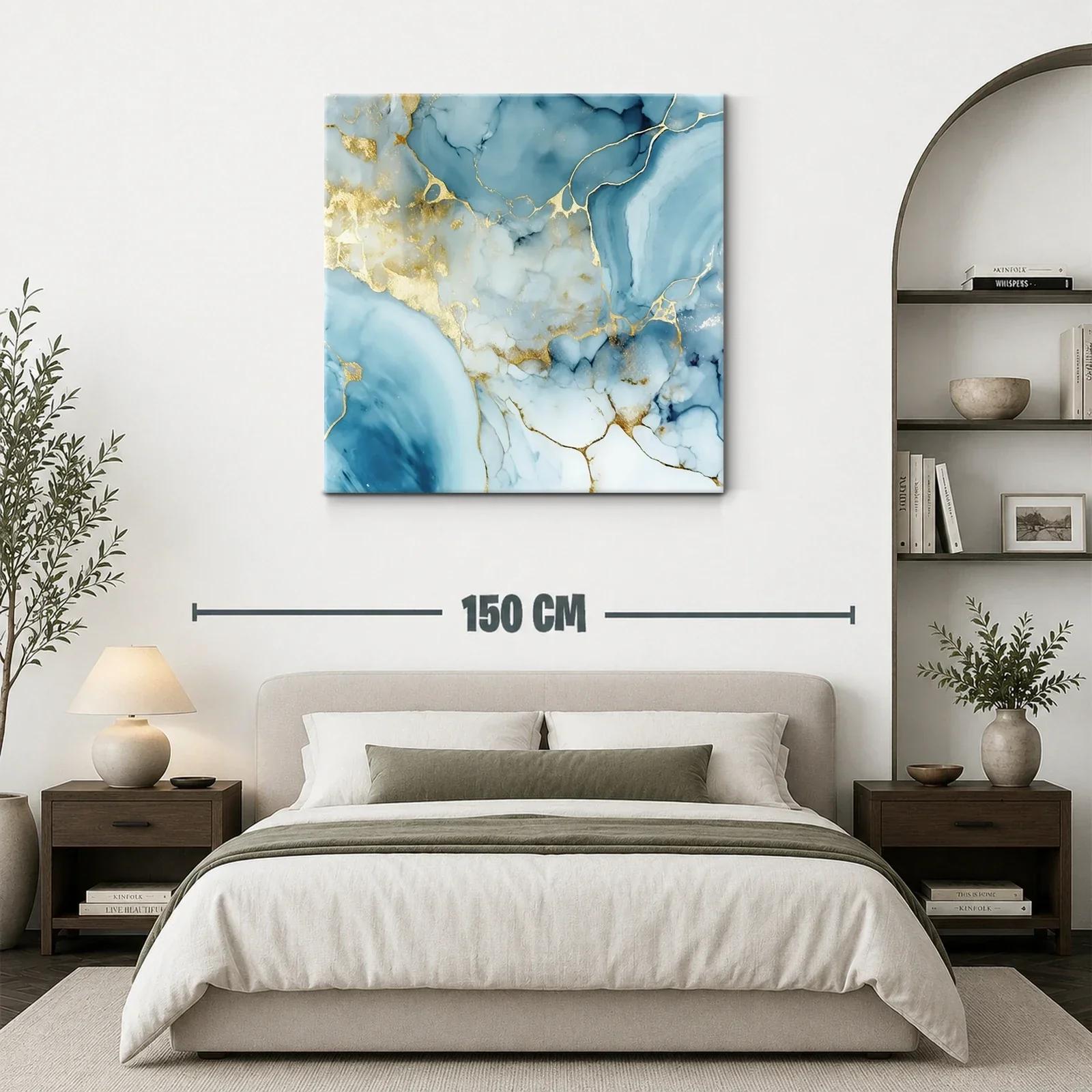 Cuadro abstracto con tonos azules y detalles dorados elegantes — miniatura 3