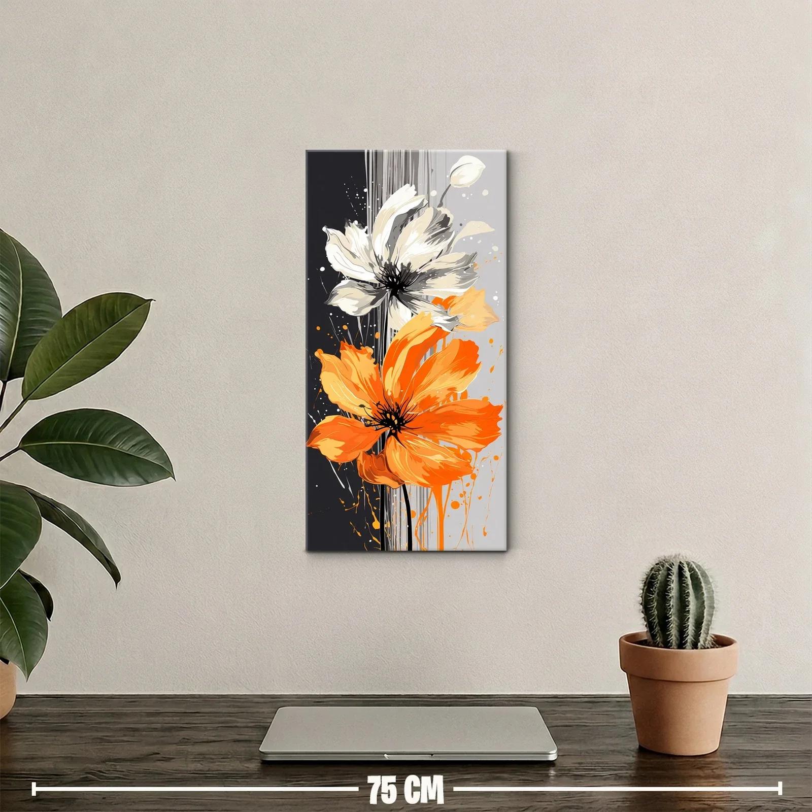 Cuadro cosmos blanco y naranja con salpicaduras expresivas — miniatura 2