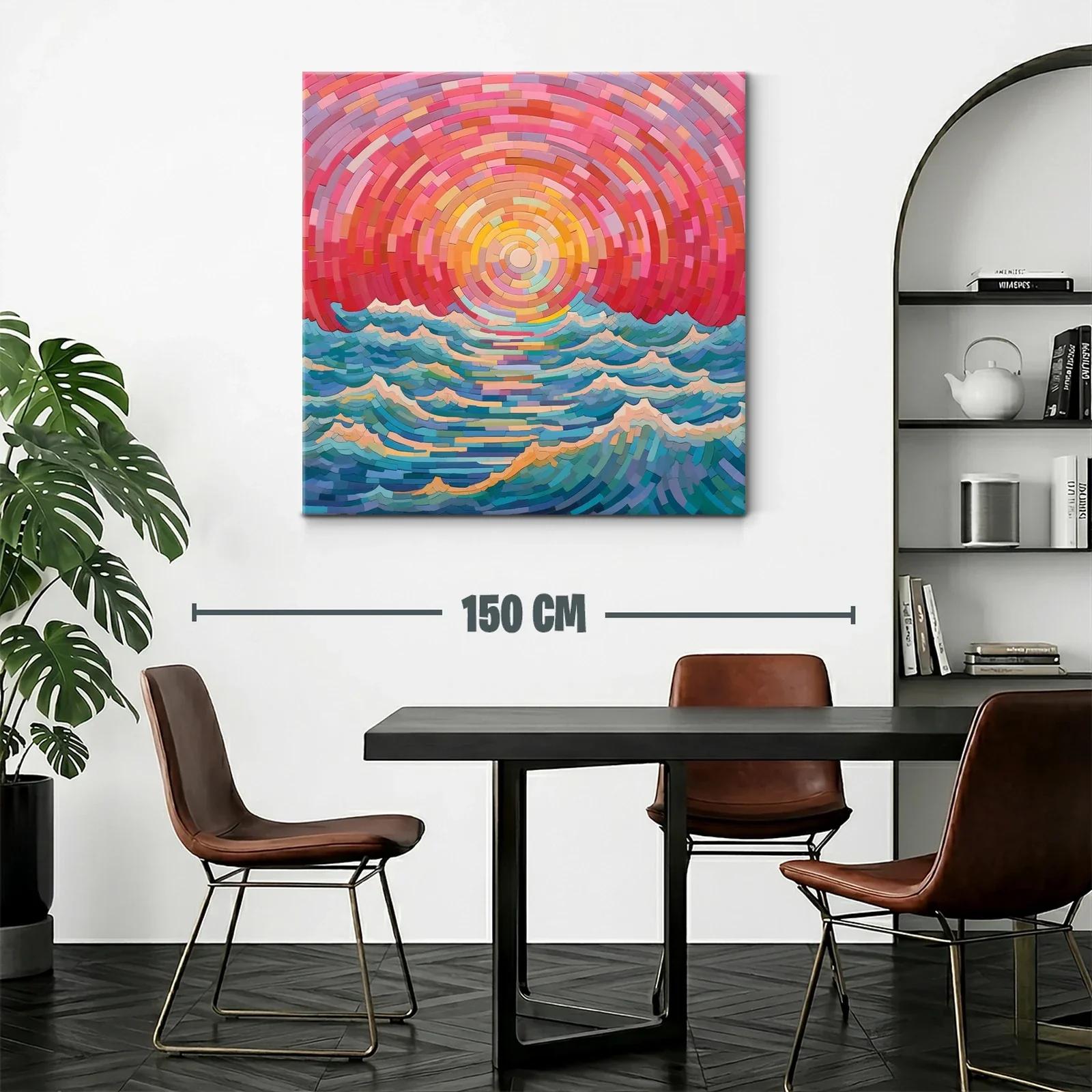 Cuadro vibrante con olas y sol en tonos cálidos y fríos — miniatura 2