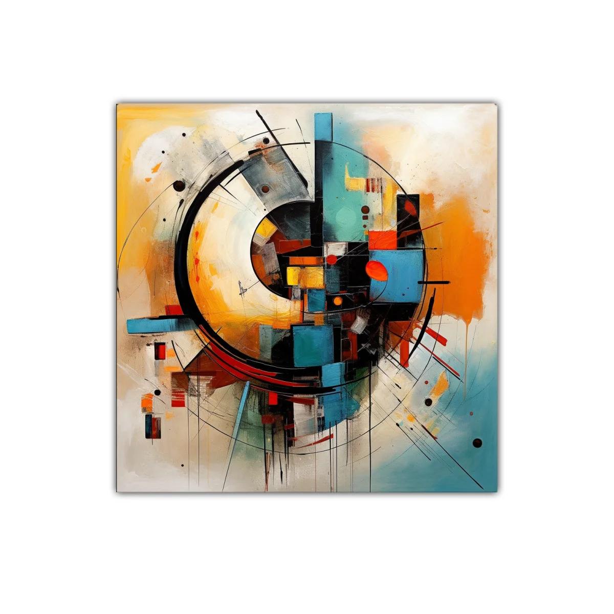 Arte abstracto vibrante con formas geométricas y colores cálidos