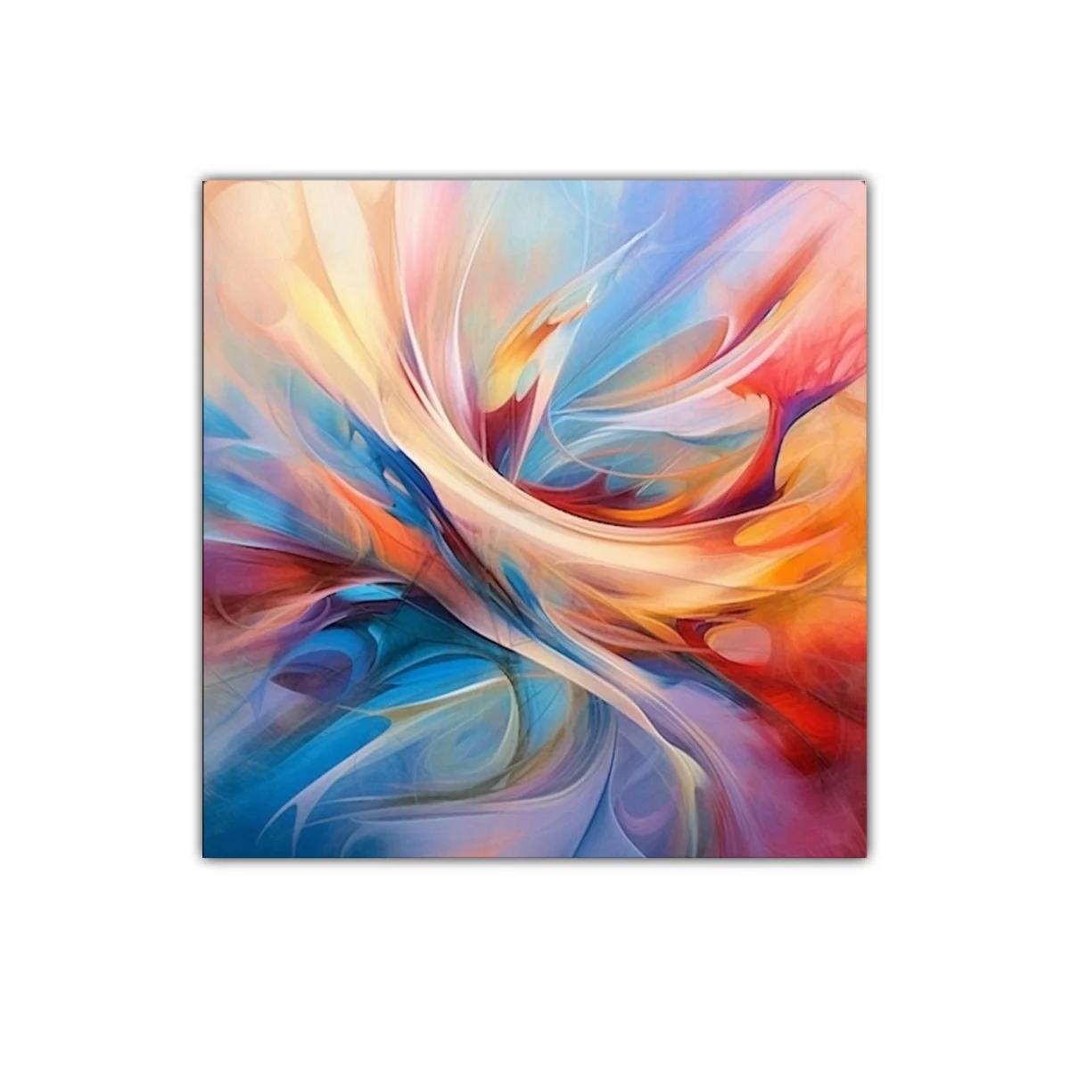 Cuadro abstracto con tonos cálidos y azules vibrantes — imagen principal