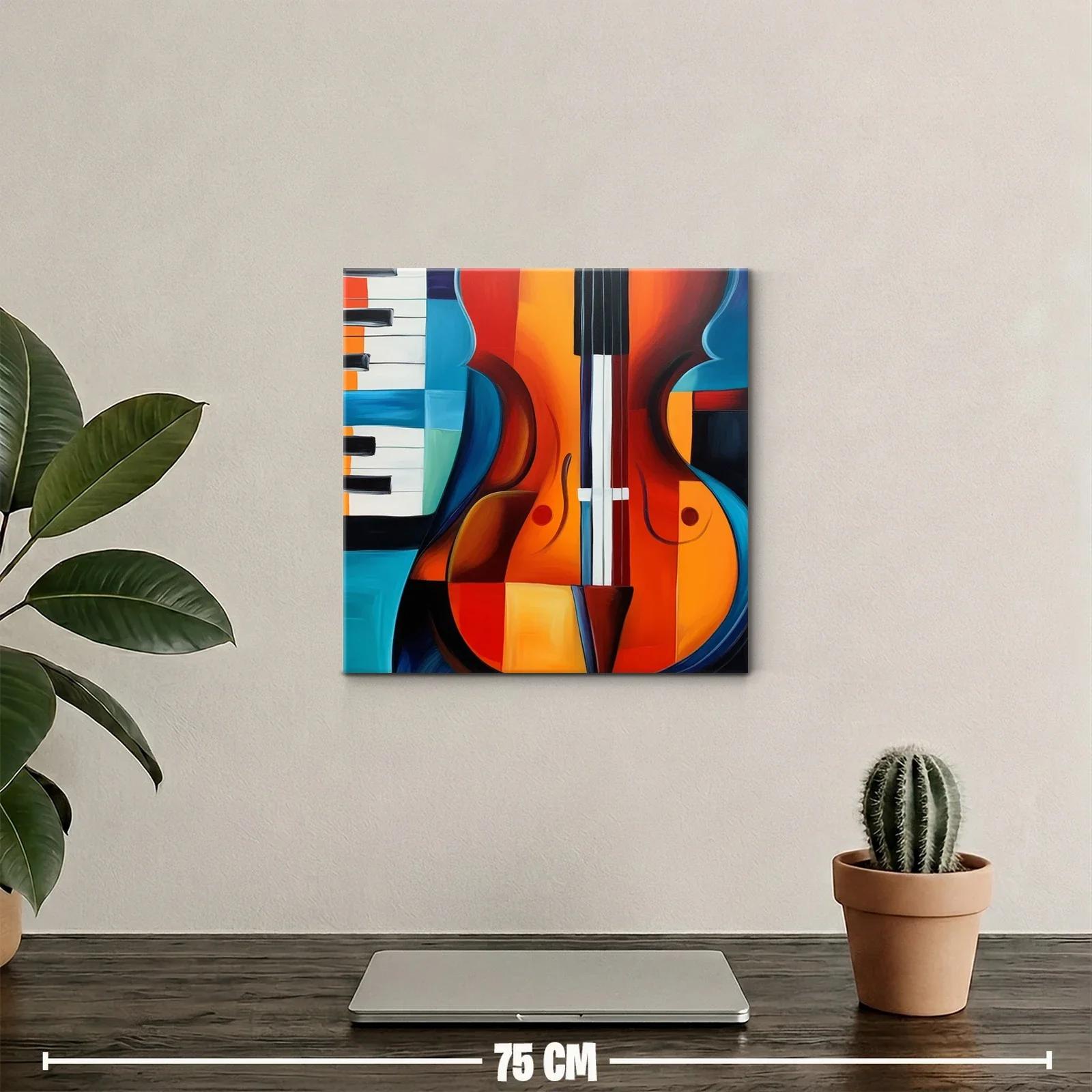 Arte vibrante con guitarra y piano en tonos cálidos y fríos — miniatura 2