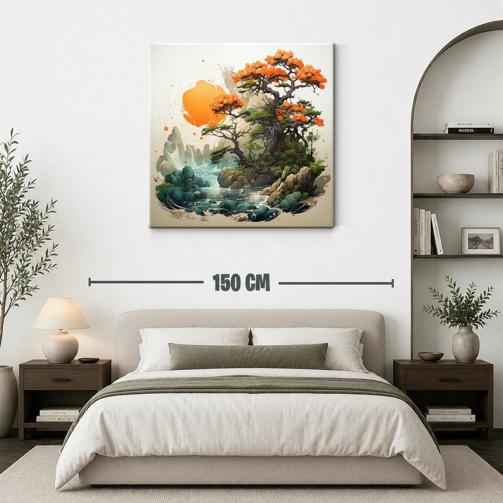 Paisaje sereno con árbol en flor y cascada mística — miniatura 3