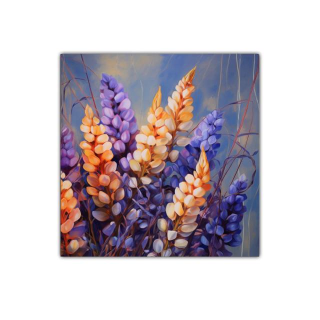 Cuadro decorativo de flores multicolor con tonos cálidos y fríos