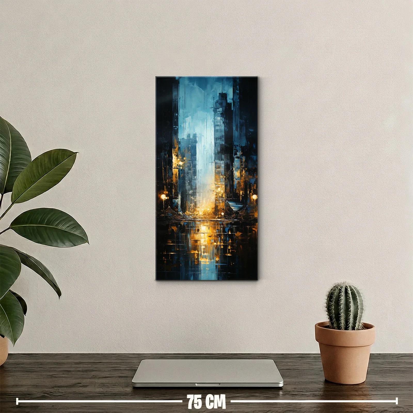 Cuadro ciudad nocturna lluviosa con franja de luz azul y reflejos — miniatura 2