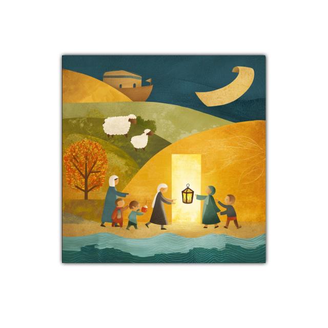 Cuadro infantil con paseo nocturno y tonos cálidos