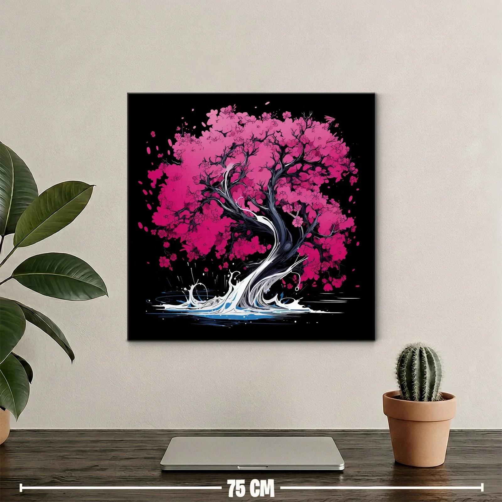 Árbol de flores rosas con base de agua dinámica y oscura — miniatura 2