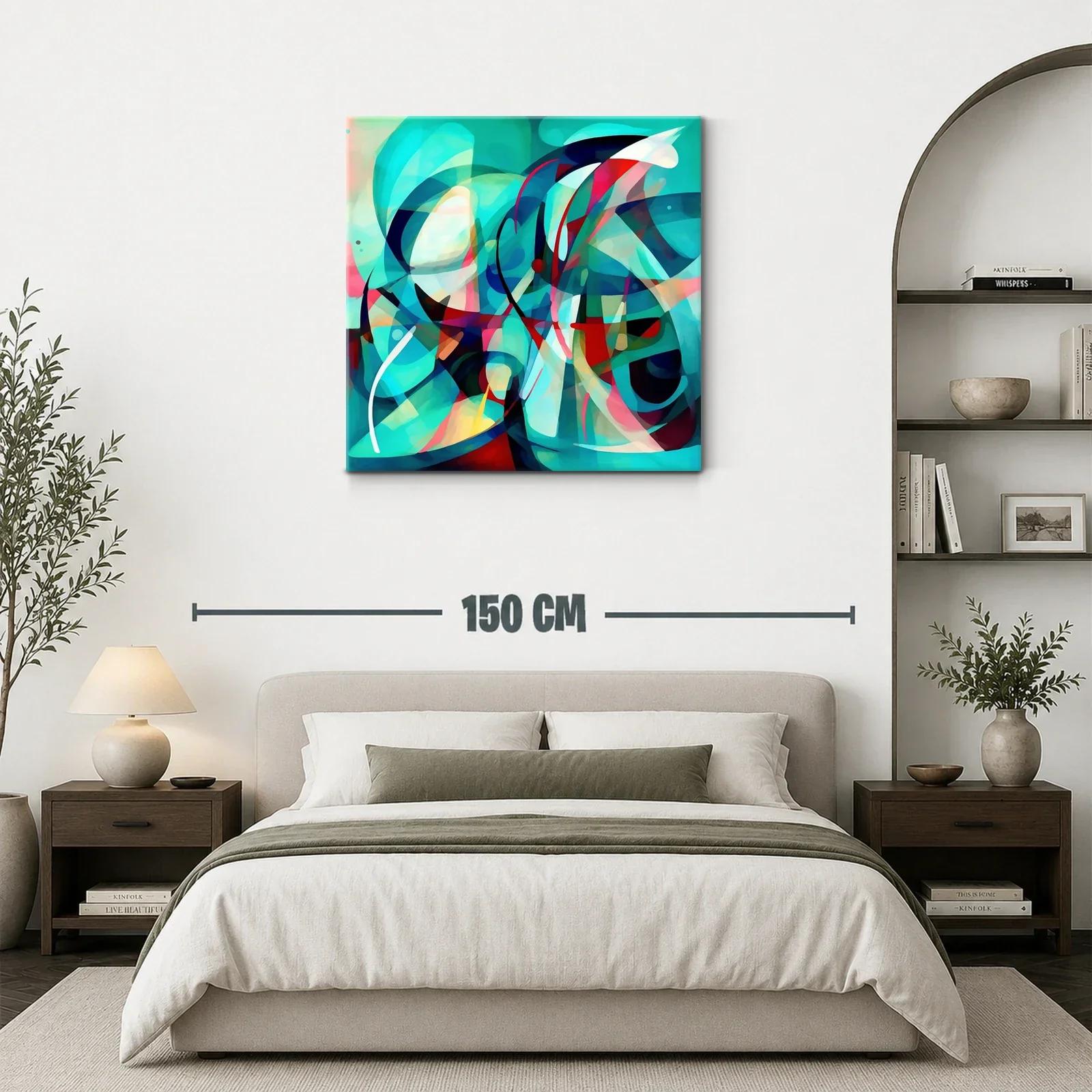 Cuadro abstracto vibrante con formas fluidas en tonos turquesa — miniatura 3