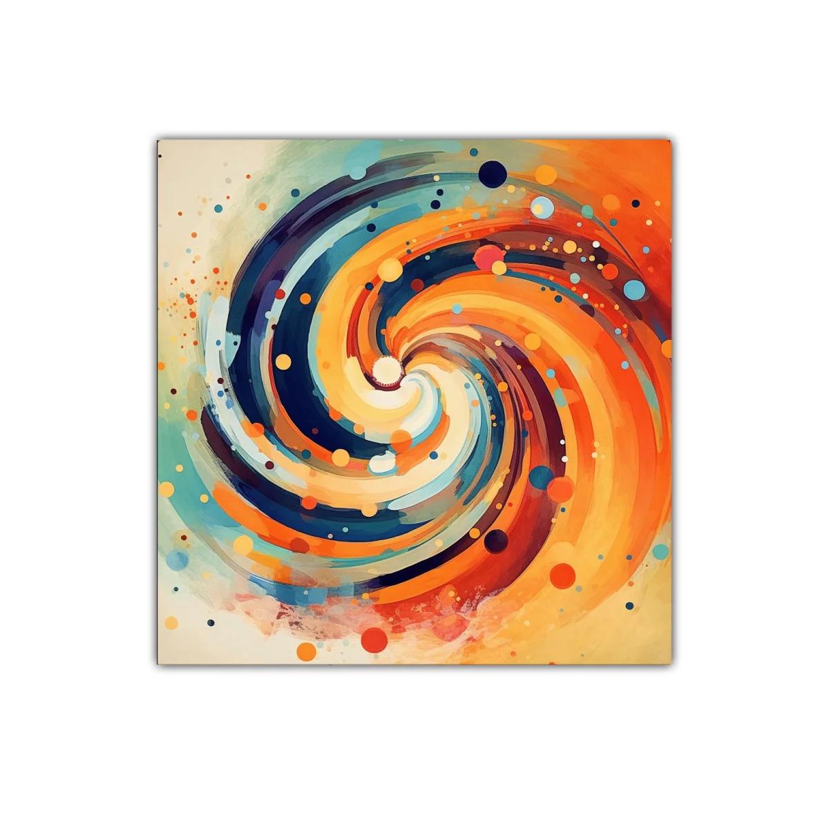 Cuadro abstracto espiral en tonos cálidos y fríos