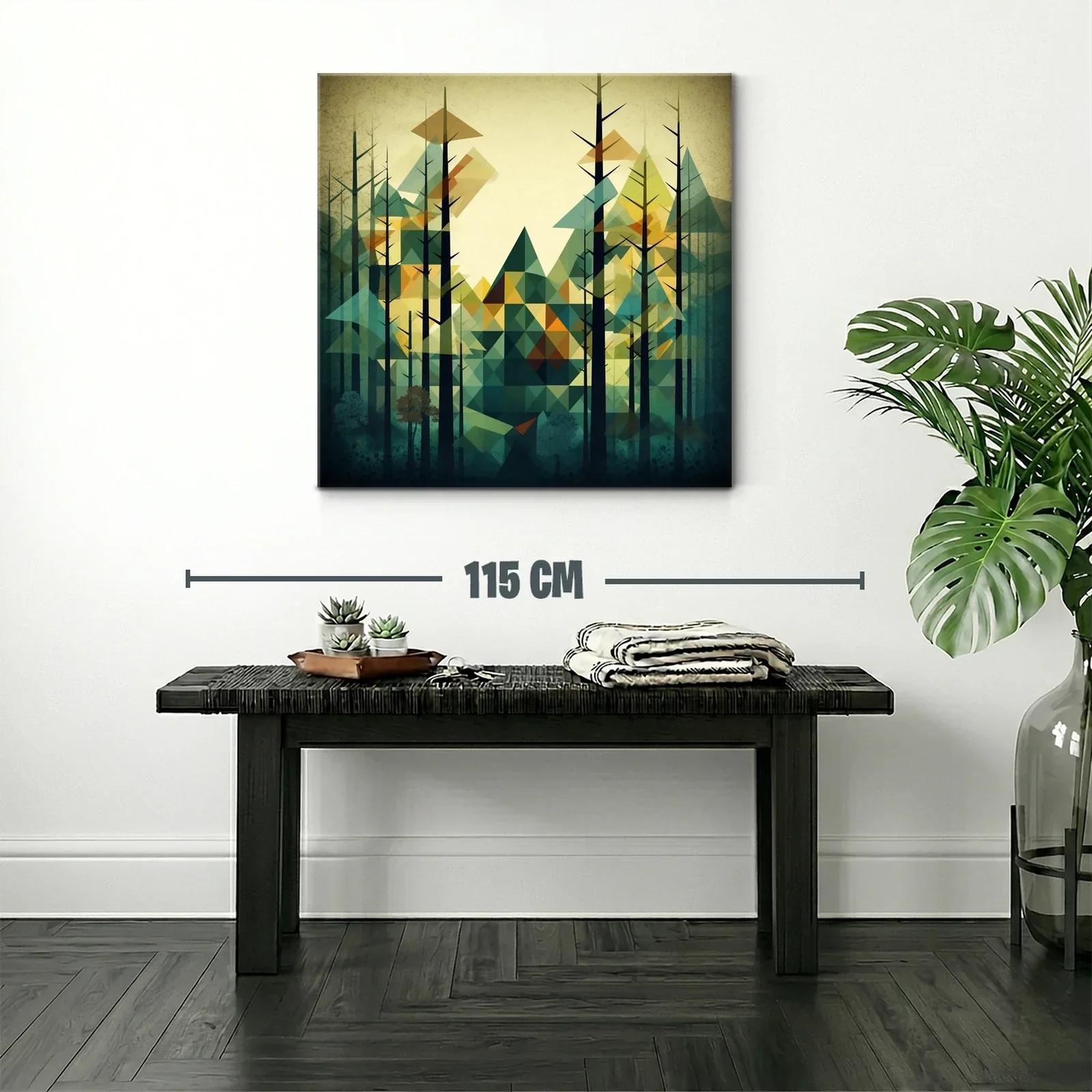 Bosque abstracto con triángulos en tonos verdes y ocres — miniatura 2
