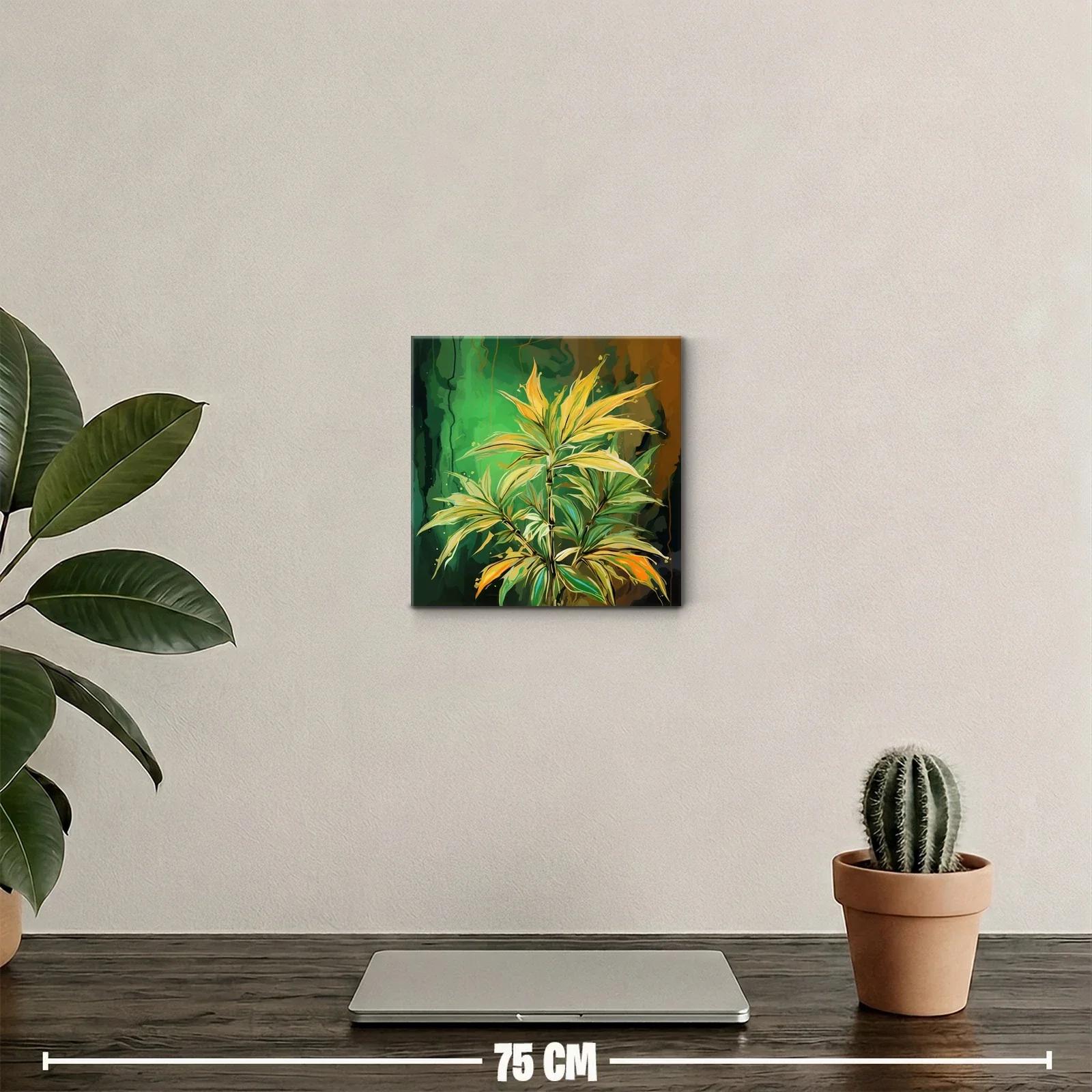 Cuadro decorativo con planta tropical vibrante en tonos verdes y amarillos — miniatura 2