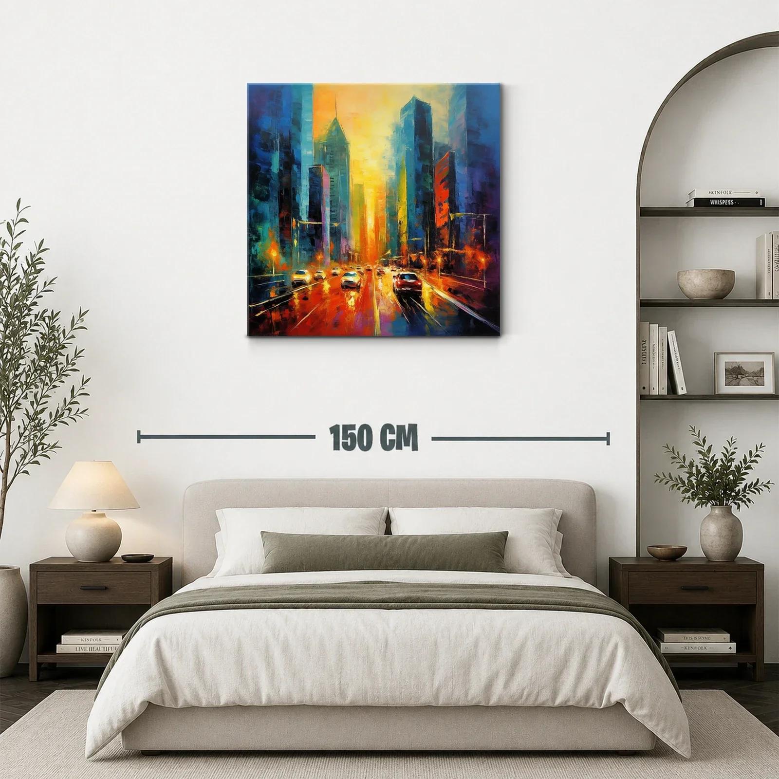 Atardecer vibrante en ciudad urbana con tráfico iluminado — miniatura 3