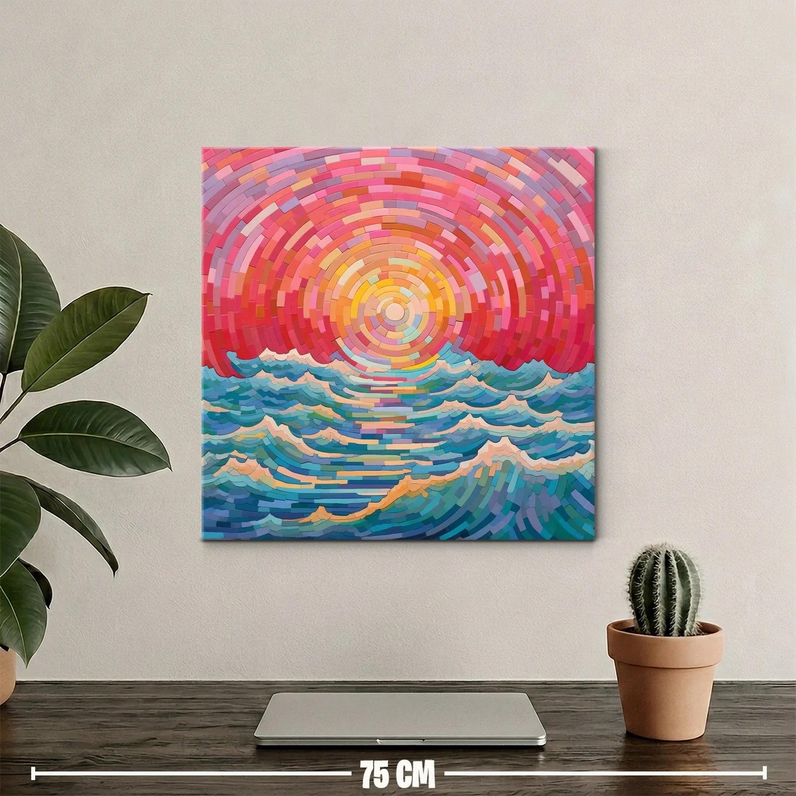 Cuadro vibrante con olas y sol en tonos cálidos y fríos — miniatura 2