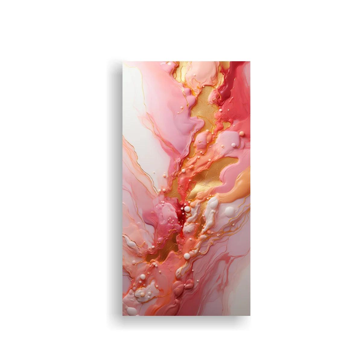 Cuadro abstracción fluida rosa y coral con vetas doradas