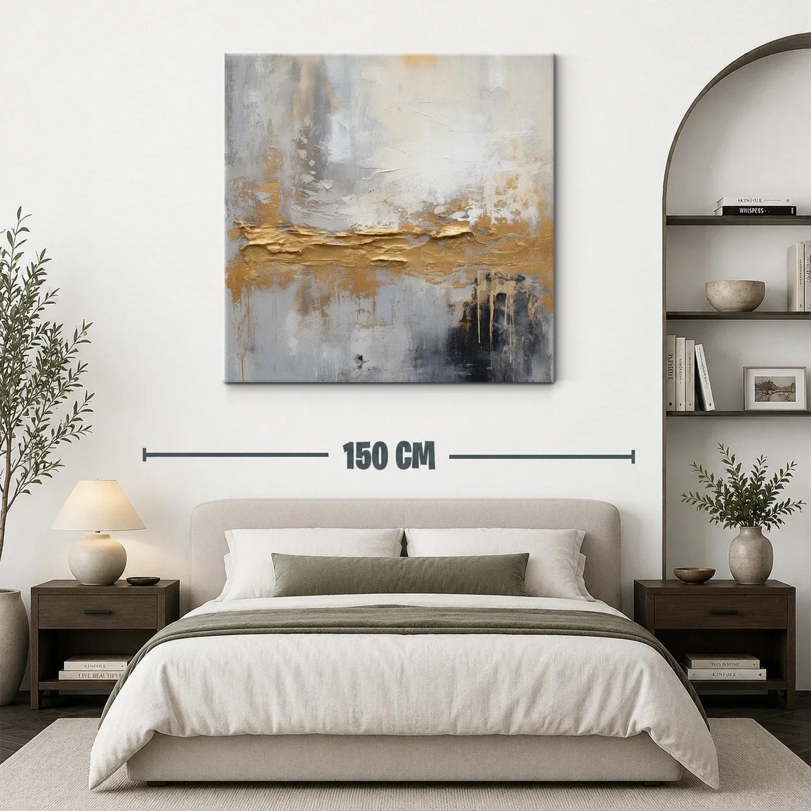 Cuadro abstracto con tonos dorados y grises modernos — miniatura 3